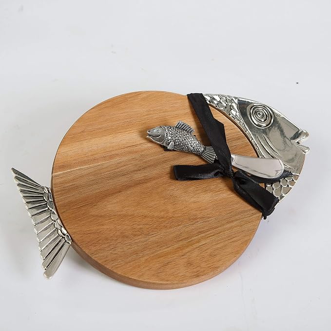Fish Acacia Wood Cheese & Serving Board with Matching Cheese Knife by Picnic Plus (Fish)