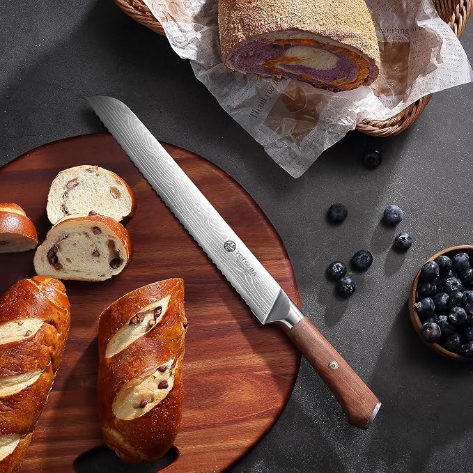YOTSUBA 10" Japanese Bread Knife – Serrated Blade, High Carbon Japanese Stainless Steel with Natural Rosewood Handle, Perfect for Sourdough, Sandwich & Crusty Bread, Great Gift for Home Bakers