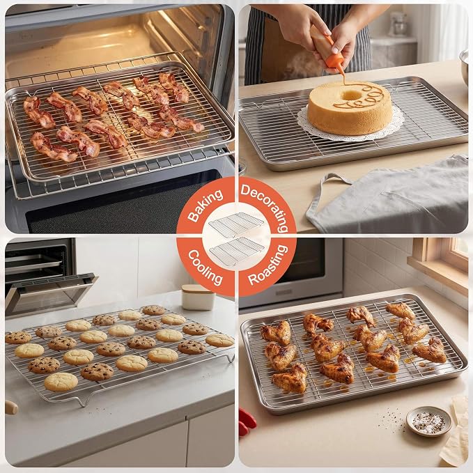 Homikit 2 Pack Cooling Racks, 18.9 * 12.6 Inch XL Stainless Steel Baking Rack for Cooking | X-Large Roasting Grilling Rack Set for Bacon Bread Cookie, Oven Wire Rack Fit Large Sheet Pan, Heavy Duty & Dishwasher Safe