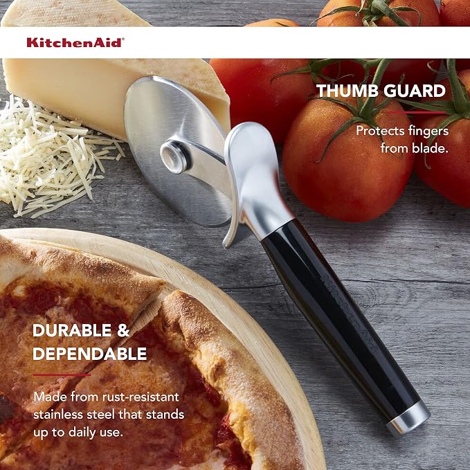 American METALCRAFT, Inc. TP14 Wide-Rim Pan & KitchenAid Classic Pizza Wheel, 9-Inch, Black