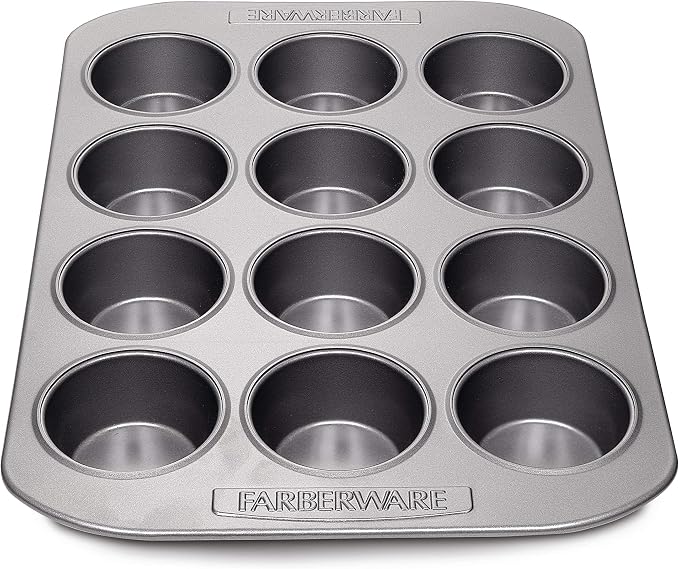 Farberware Bakeware Nonstick Muffin Pan, 12-Cup, Cupcake Baking Pan, Gray