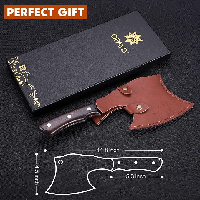 OPAYLY Heavy-Duty Bone Chopper Knife Hand Forged Meat Cutting with Cover Meat Bone Cleaver Knife High Carbon for Kitchen Outdoor Camping BBQ men gifts