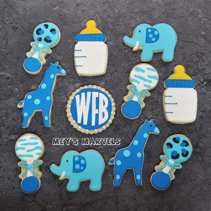 Ann Clark 11-Pc. Baby Shower Cookie Cutter Set, Made in USA, Baby Romper, Dress, Onesie, Footie Pajamas, Bib, Footprint, Carriage, Rattle, Bottle, Cute Elephant and Duck