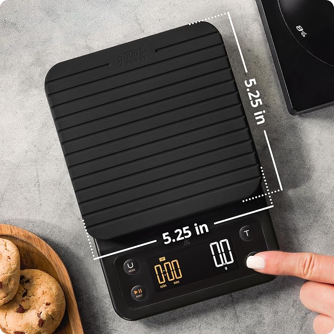 Greater Goods Coffee Scale with Timer, 0.1g Precision for Espresso & Matcha | Digital Pour-Over Scale with Waterproof Silicone Cover, Backlit Display & 6.6lb Capacity for Chemex, V60, Drip (Onyx Black)