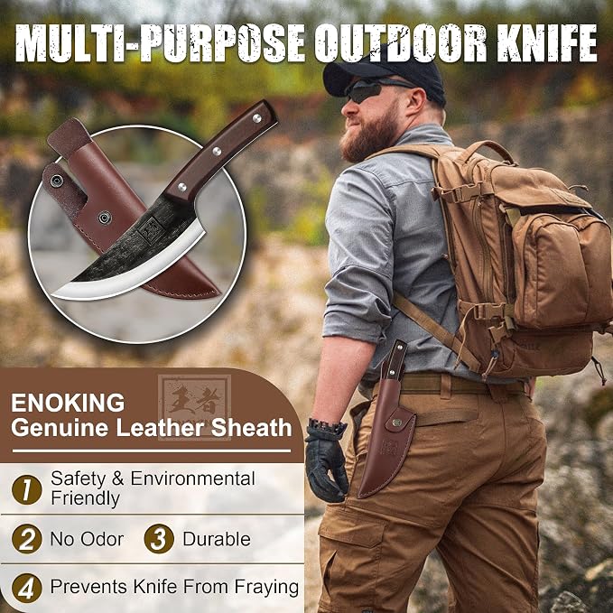 ENOKING Mini Viking Knife, 5.9 Inch Japanese Chef Butcher Knife, Meat Cutting with Sheath Hand Forged, Full Tang Meat Cleaver for Home Kitchen & Outdoor
