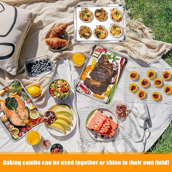 Homikit Large Baking Sheet with Wire Cooling Rack Set (2 Pans+2 Racks) | 20x14 Inch XL Stainless Steel Cookie Sheets & Cooling Racks, Big Metal Bacon Crisp Trays Non Toxic, Oven & Dishwasher Safe