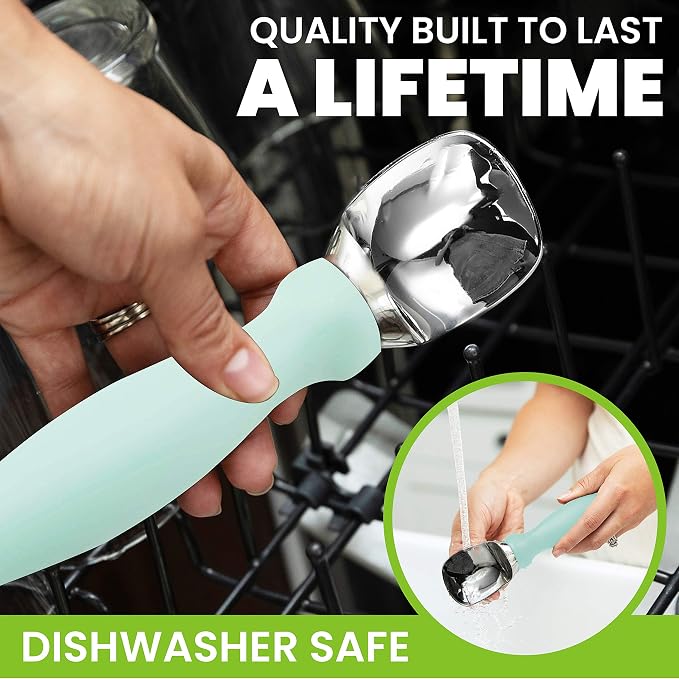 Spring Chef Stainless Steel Ice Cream Scoop - Dishwasher Safe Metal Ice Cream Scooper, Heavy Duty Kitchen Tool with Soft Grip Anti-Freeze Handle, Perfect for Frozen Yogurt, Sorbet, Sundae - Mint