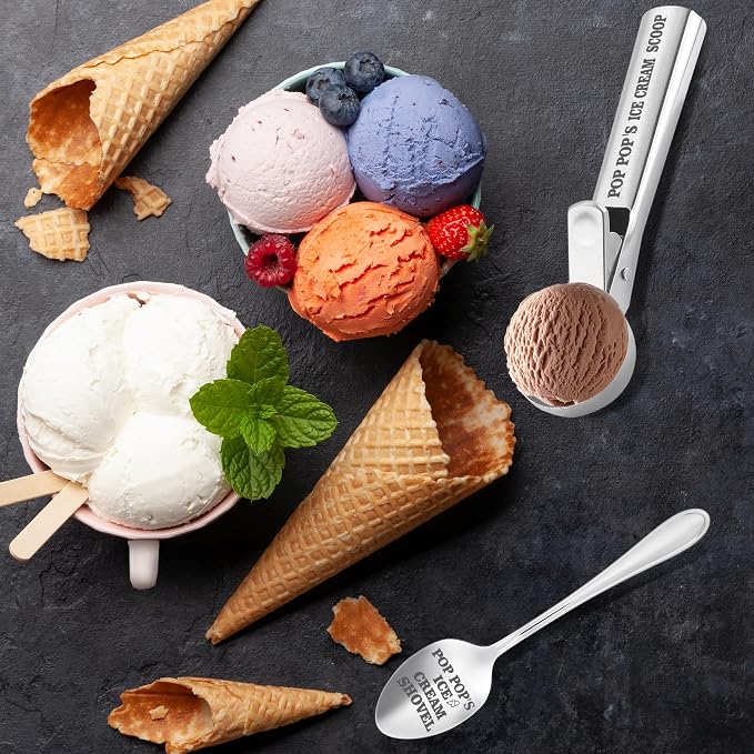 Pop Pop Gifts, Gifts for Pop from Grandkids on Fathers Day, Poppop's Ice Cream Bowl Scoop Shovel Spoon Set, Poppop’s Ice Cream Gift, Christmas Birthday Father's Day Pop Gift for Him Man