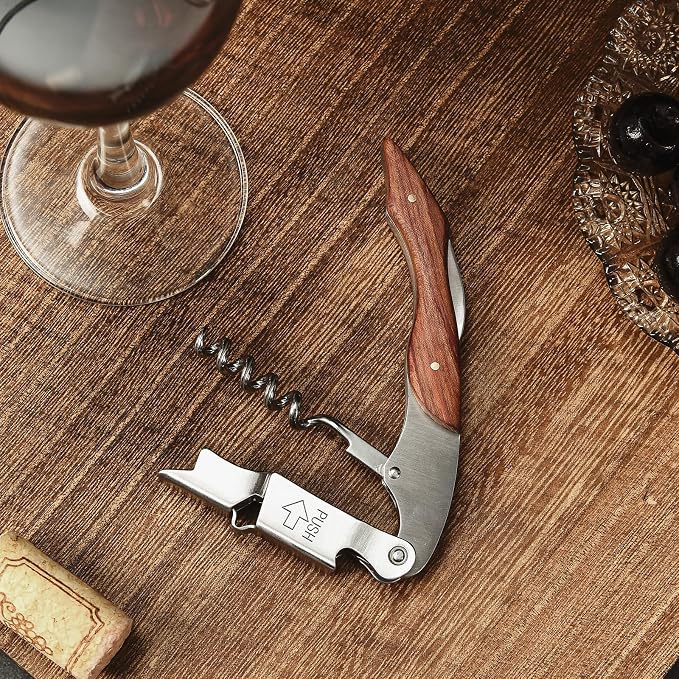 Wine Opener, Wine key, Corkscrew, Wine Bottle Opener w/Foil Cutter and Cap Remover for Servers, Bartenders, Waiters, Sommelier, Wine lover (Brown, Customize)