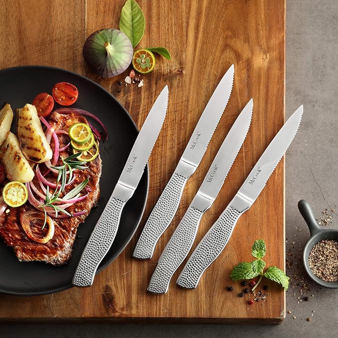 McCook® Knife Sets,Full Tang Hammered German Stainless Steel Kitchen Knife Set, 17 Piece Knives, Razor-Sharp, Forged Triple Rivet, Ergonomic Handle,Elegant Box for Gift