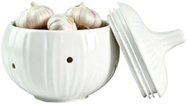 Ceramic Garlic Keeper, White Garlic Storage Jar with Vent Holes, Keeps Garlic Fresh Longer, Kitchen Counter Organizer