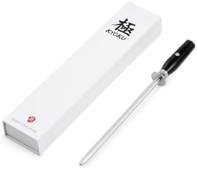 KYOKU 10 in. Honing Steel, Shogun Series Honing Rod with G10 Fiberglass Handle & Metal Hand Guard, Full Tang Knife Sharpener Rod, Sharpening Steel Knife Sharpener for Rolled Knife Edges with Gift Box