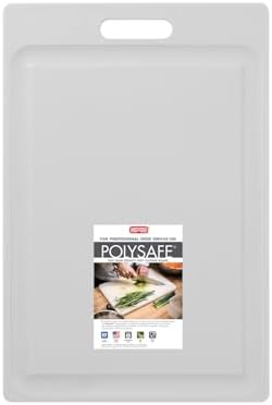 Dexas NSF Certified Polysafe Cutting Board, 12 x 18 Inches, Reversible Kitchen Cutting Board with Handle and Juice Well, White