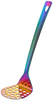 Stainless Steel Rainbow Potato Masher with Long Handle, Sturdy Potato Smasher, Integrated Masher Kitchen Tool Perfect for Vegetable, Fruits, Meat, Bean, Avocado, Disherwash Safe, 10.7 Inch