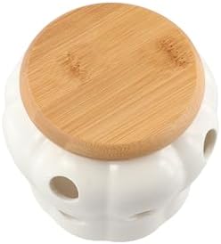Leadigol Garlic Keeper,White Ceramic Storage Container with Nature Cork Lid,Garlic Container,Garlic Keeper for Counter