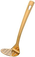 Stainless Steel Gold Potato Masher with Long Handle, Sturdy Potato Smasher, Integrated Masher Kitchen Tool Perfect for Vegetable, Fruits, Meat, Bean, Avocado, Disherwash Safe, 7.28 Inch