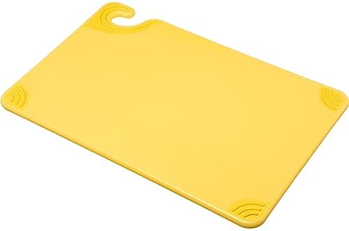 San Jamar Saf-T-Grip Plastic Cutting Board with Safety Hook, 12" x 18" x 0.5", Yellow, (Pack of 6)