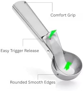 Ice Cream Scoop – Heavy-Duty Stainless Steel with Trigger – Ergonomic Handle – Dishwasher Safe - Great for Ice Creams, Gelatos, Sundaes, Yogurt, Fruits - Available in 2 Sizes (Medium)