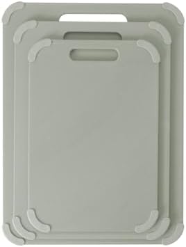 Dexas Fresh Prep 3-Pack Non-Slip Cutting Board Set – Dishwasher Safe Plastic Boards with Silicone Grip Corners & Handle, Sage (14.17" x 10.63", 12.6" x 9.06", 11.02" x 7.48")