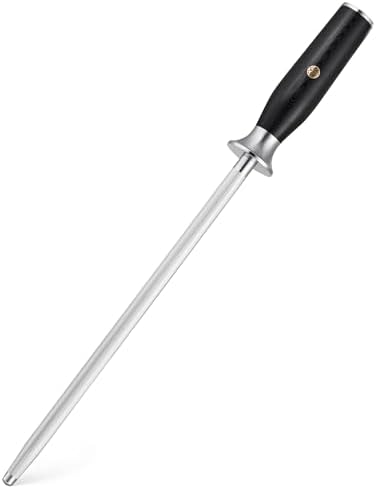 KYOKU 10 in. Honing Steel, Shogun Series Honing Rod with G10 Fiberglass Handle & Metal Hand Guard, Full Tang Knife Sharpener Rod, Sharpening Steel Knife Sharpener for Rolled Knife Edges with Gift Box