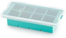 Lékué XL Square Block Ice Cube Mold Tray For Freezer With Lid | Made With Platinum Silicone | 6 x Large Elegant Style Ice Cubes for Cocktails, Whiskey, Brandy, Ice Tea, Coffee & More | Turquoise
