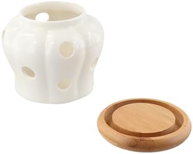 Leadigol Garlic Keeper,White Ceramic Storage Container with Nature Cork Lid,Garlic Container,Garlic Keeper for Counter