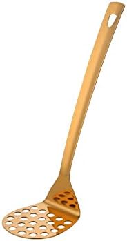Stainless Steel Gold Potato Masher with Long Handle, Sturdy Potato Smasher, Integrated Masher Kitchen Tool Perfect for Vegetable, Fruits, Meat, Bean, Avocado, Disherwash Safe, 10.7 Inch