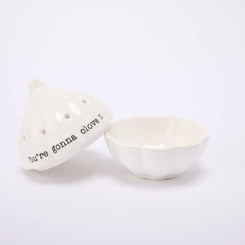 Mud Pie Circa Garlic Keeper, White, 4.5" x 4" dia