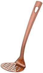 Stainless Steel Rose Gold Potato Masher with Long Handle, Sturdy Potato Smasher, Integrated Masher Kitchen Tool Perfect for Vegetable, Fruits, Meat, Bean, Avocado, Disherwash Safe, 7.28 Inch