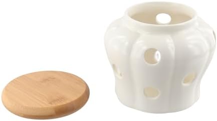 Leadigol Garlic Keeper,White Ceramic Storage Container with Nature Cork Lid,Garlic Container,Garlic Keeper for Counter