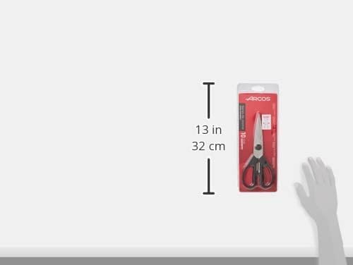 ARCOS Kitchen Scissors 8 Inch Nitrum Stainless Steel and 195 mm blade. 154 gr. Ergonomic Polyoxymethylene POM Handle. Series Prochef. Smooth edge and stylish wooden handle. Color Black.