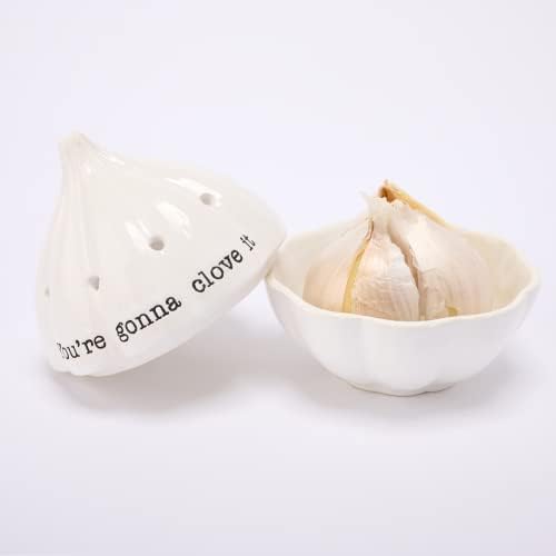 Mud Pie Circa Garlic Keeper, White, 4.5" x 4" dia