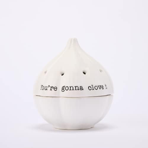Mud Pie Circa Garlic Keeper, White, 4.5" x 4" dia