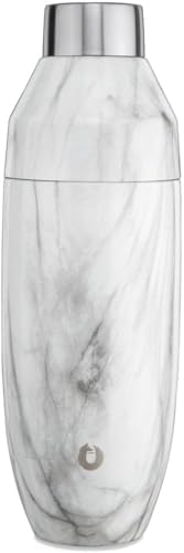 SNOWFOX Premium Vacuum Insulated Stainless Steel Cocktail Shaker, Home Bar Accessories, Elegant Drink Mixer, Lid With Jigger & Built In Strainer, Marble, 22oz.