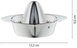WMF Gourmet citrus press with container, Ø 9 cm, manual juicer for oranges, lemons, limes, matt Cromargan stainless steel, dishwasher-safe