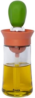 FISURA Oil Bottle with Green and Orange Brush 180ml Glass Oil Dispenser with Brush for BBQ and Kitchen Silicone and Glass