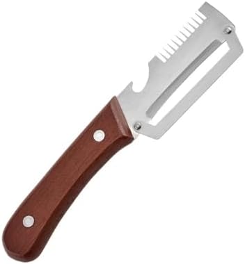3-in-1 Vegetable Peeler Julienne Slicer with Bottle Opener, Stainless Steel Kitchen Tool with Natural Wood Handle for Fruit Vegetable Meal Prep (Brown-1)