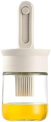 Sauce and Oil Bottle with Adjustable Oil Brush, Glass Sauce Dispenser for Kitchen Cooking or Grilling, 5 oz (150 ml) (White 1pc)