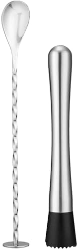 Stainless Steel 8'' Cocktail Muddler & 10'' Mixing Spoon Set
