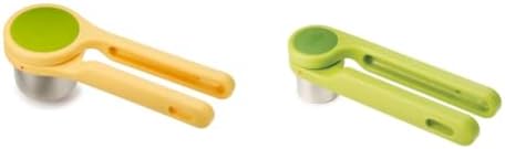 Joseph Joseph Helix Garlic Press and Citrus Juicer Ergonomic Twist-Action Hand Press Stainless Steel Set, Green and Yellow