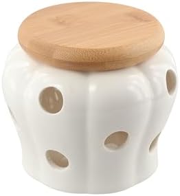 Leadigol Garlic Keeper,White Ceramic Storage Container with Nature Cork Lid,Garlic Container,Garlic Keeper for Counter