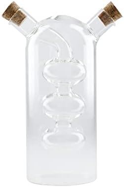 KitchenCraft World of Flavours Oil and Vinegar Dispenser Glass, 2 in 1 Oil and Vinegar Bottle, Cruet Bottle with Cork Stoppers, Cascade Design, 1 + 3 ml