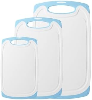 Cutting Board for Kitchen, Plastic Cutting Board with Handle, Large-Small Cutting Board Set of 3, Non Slip Plastic Cutting Boards, Dishwasher Safe Cutting Boards (Blue)