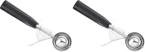 PATIKIL 1 Ounce Ice Cream Scoop with Trigger, Stainless Steel Portion Cookie Scoop with Thumb Trigger for Cookie Dough Cupcake Batter Baking, Black (Pack of 2)