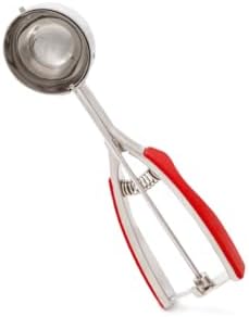 Millvado Stainless Steel Ice Cream and Cookie Scoop | Large Sized, With Red Rubber Grips, Spring Loaded Lever Design, For Sorbet, Melon, Meatballs, Muffins, and More, 3 Ounce Scooper