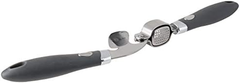 Tovolo Garlic Press Stainless Steel Mincer and Crusher Squeeze Silicone Comfort Grip, Dishwasher Safe, Removable Chamber for Easy Clean, One Charcoal