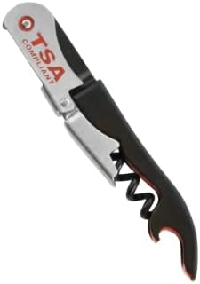 TSA Compliant Corkscrew Bottle Opener, Black Double Hinged, Stainless Steel Wine Key (1 Pack)