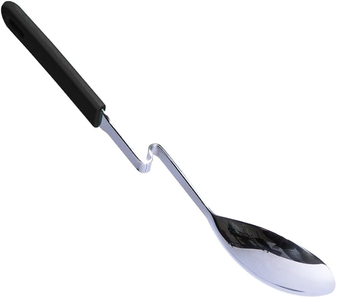 Souper Cubes + Lori Greiner No Mess Stainless Steel Cooking Spoon with Silicone Handle - Stainless Steel Serving Spoon No Mess Design Hooks on Side of Any Pot - Charcoal