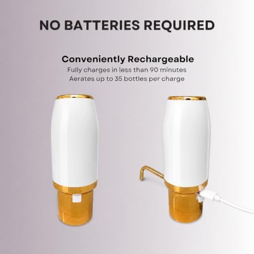 Sip & Shimmer Electric Wine Aerator & Wine Dispenser, Rechargeable Automatic Wine Pourer, White & Gold Wine Accessory, Wine Gift for Wine Lovers
