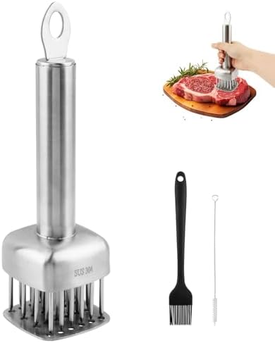 Meat Tenderizer Tool, 304 Stainless Steel with 24 Sharp Needles, Equipped with Safety Guard and Easy‑Grip Handle, Meat Needle Tenderizer for Beef, Chicken and Turkey, Dishwasher Safe